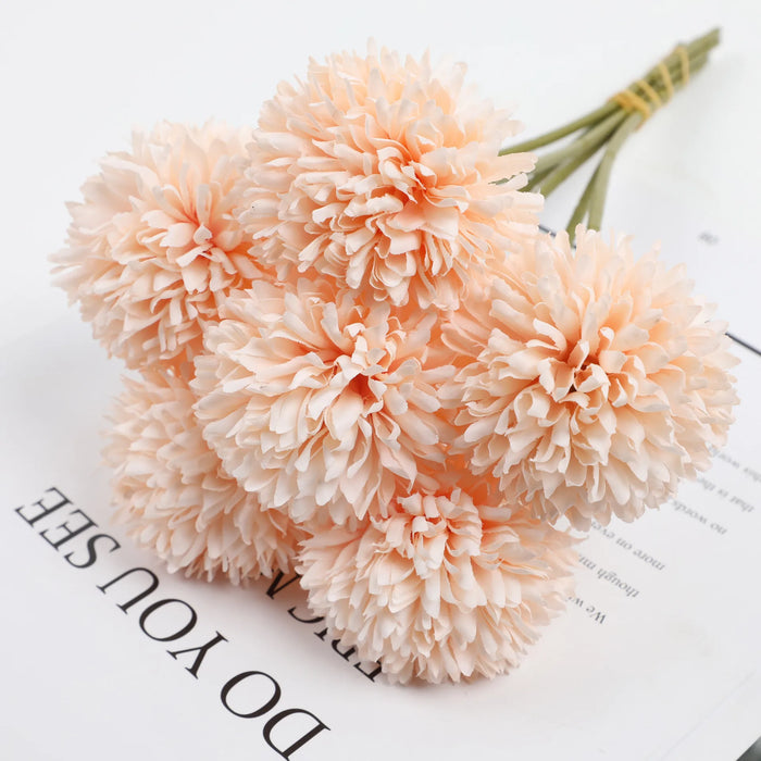 6 Artificial Dandelion & Chrysanthemum Ball Bouquets – Silk Flower Arrangement for Home, Office, Wedding, and Party Decoration
