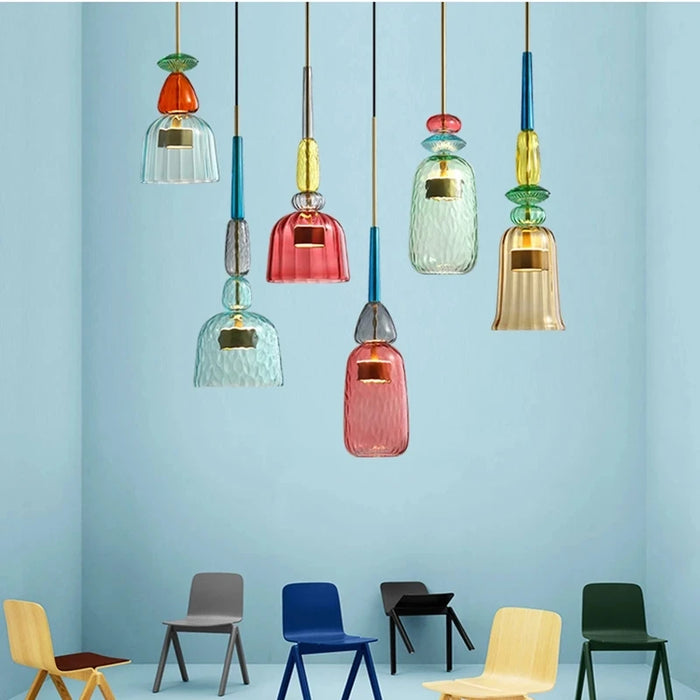 Modern LED Glass Pendant Lamp – Vibrant Colorful Hanging Lights for Bedroom, Living Room, and Home Decor