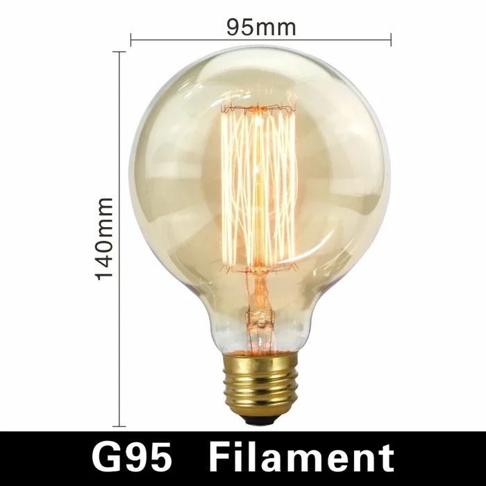 Edison Vintage Light Bulb E27 40W - Retro Filament Incandescent Bulb for Living Room, Bedroom, and Dining Room - Available in ST64, A19, G80, G95, T10, T45, T185 Shapes