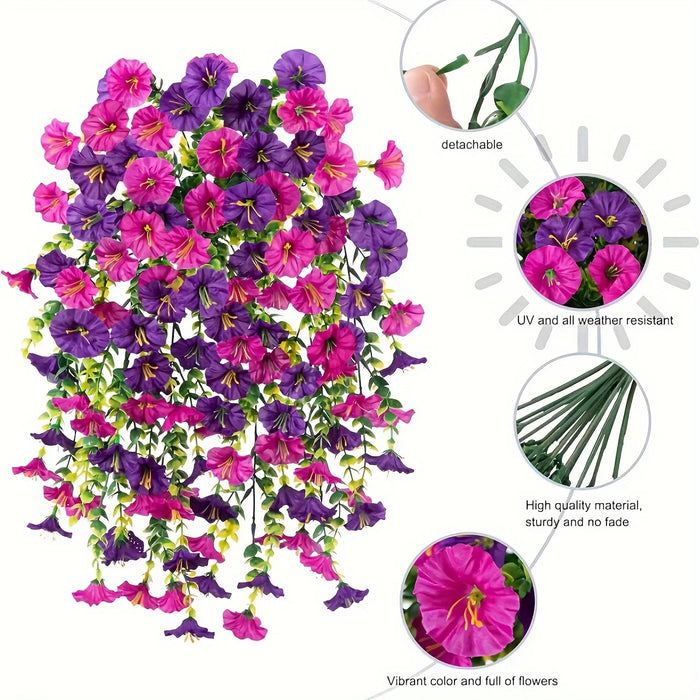2pcs UV-Resistant Artificial Morning Glory & Eucalyptus Hanging Flower Decor – Perfect for Garden, Home, Weddings & Outdoor Events