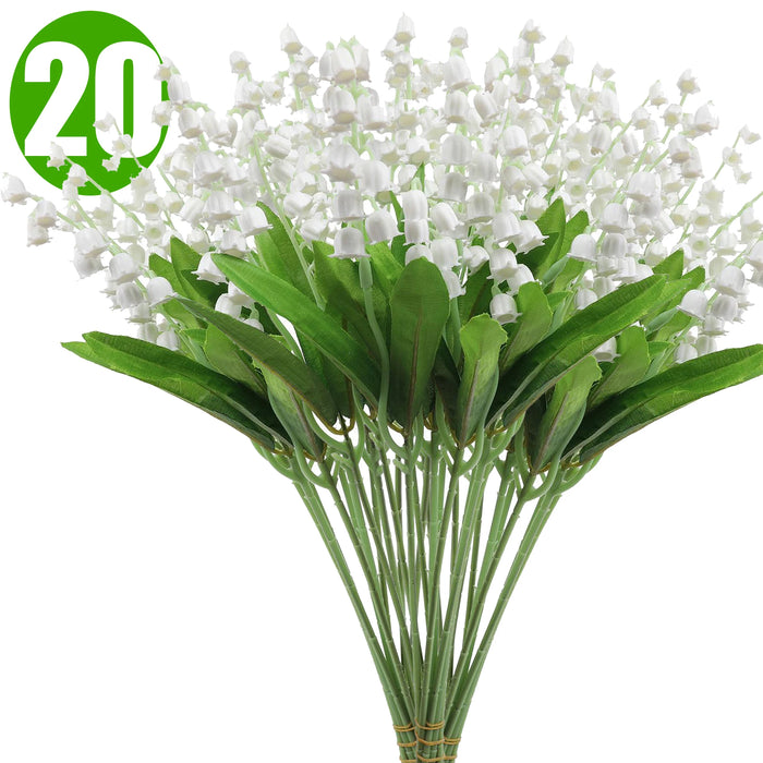 Lily of The Valley Artificial Flowers – 1-20Pcs Plastic Wedding Bouquet, Home & Garden Decoration for Table, Vase, Party & DIY Projects