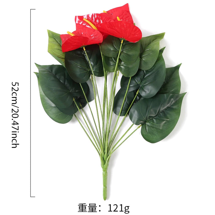 Artificial Red Palm Plant – Lifelike Anthurium Palm Fronds for Living Room, Bedroom, and Home Decor – Available in 36cm and 52cm Sizes