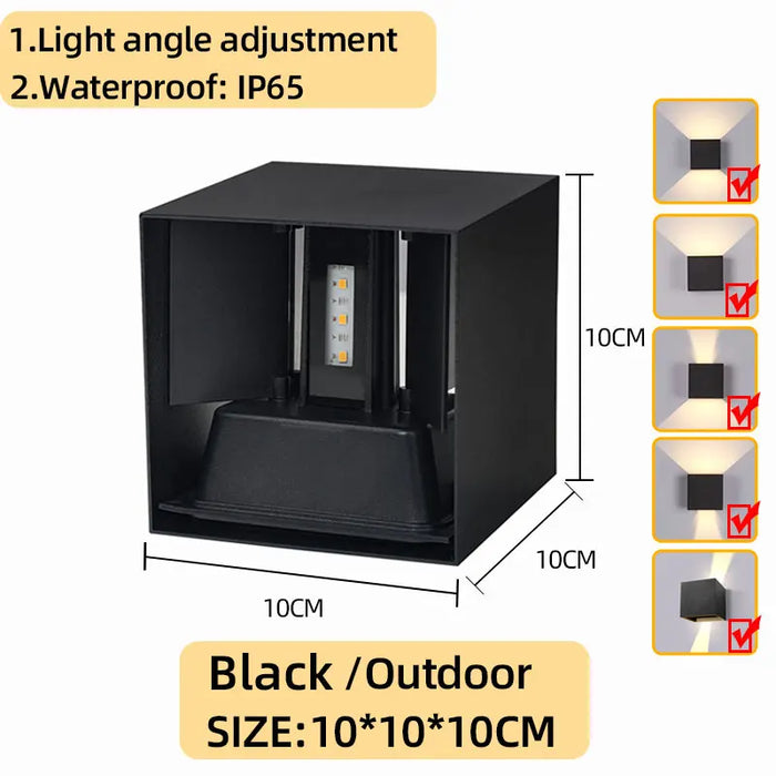 Modern Outdoor LED Wall Lamp – 6W/12W Adjustable Up and Down Light, IP65 Waterproof Wall Light for Garden, Porch, Living Room, Bedroom, and Street Lighting (Warm/White Light)