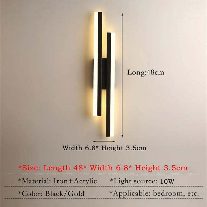 Modern LED Wall Lamp – Black & Gold Acrylic Wall Sconce for Living Room, Bedroom, and Interior Decor