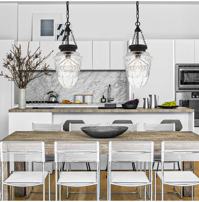 Modern Glass Pendant Light – Chain Hanging Lamp for Kitchen Island, Dining Room, and Entryway