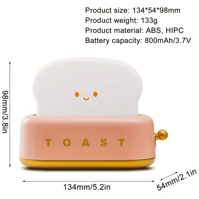 Creative Bread Toast LED Night Light – Rechargeable Touch Control Lamp for Bedroom, Gift Idea, 1200mAh Battery