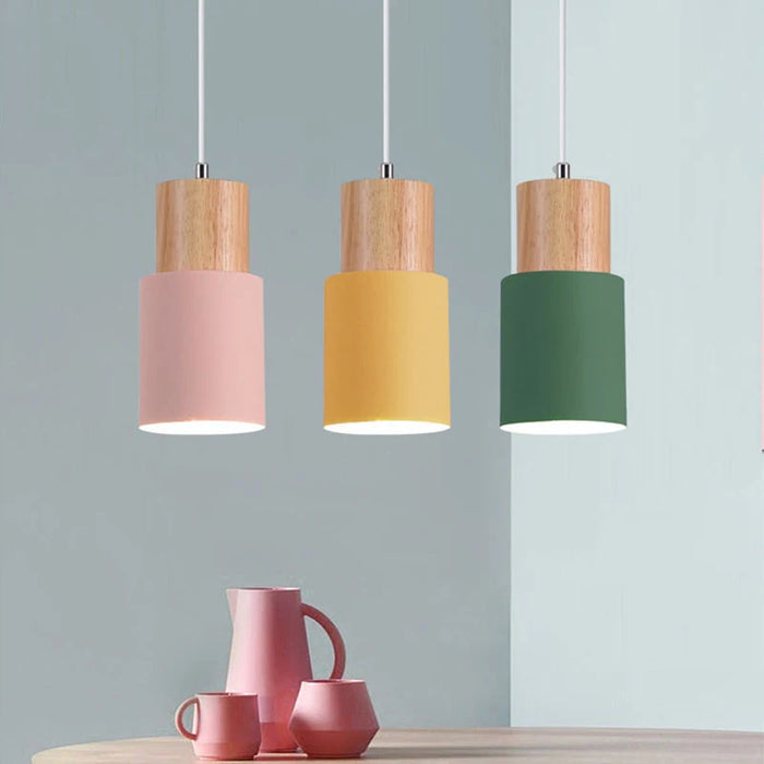 Nordic Pendant Light – Wooden Macaron LED Hanging Lamp for Bedroom, Living Room, and Home Decor