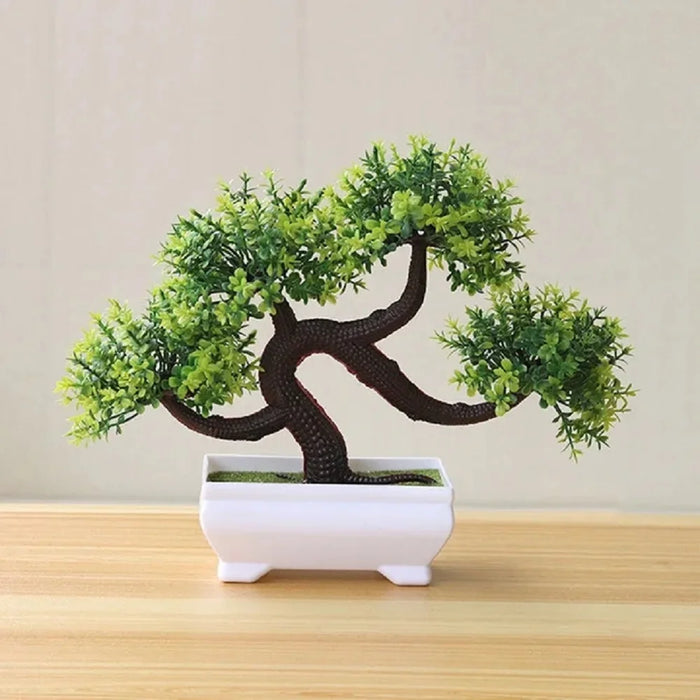Artificial Bonsai Plants – Small Green Tree with Grass & Flower Potted Decoration for Home, Office, and Wedding Decor