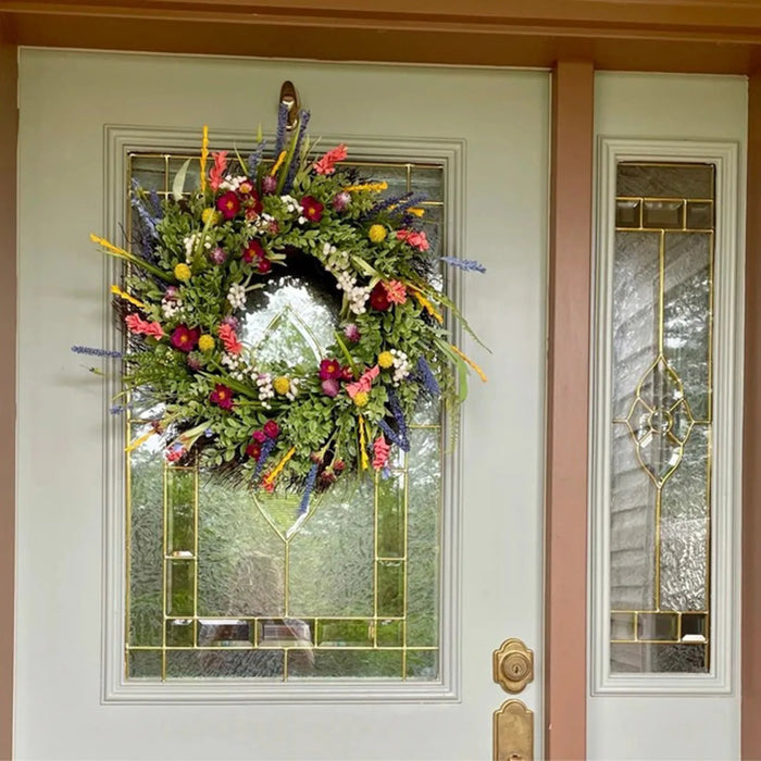 Large Artificial Flower Wreath – Colorful Texas Wildflower Decoration for Front Door, Window, Party, and Home Decor