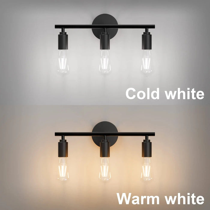 Vintage 3-Head Wall Lamp – Modern Black Metal E27 LED Bathroom Mirror Light for Bedroom, Living Room, Hallway, and Aisle