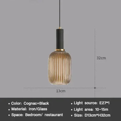 Modern Nordic Glass Pendant Light – Single Head LED Hanging Lamp for Dining Room, Bedroom, Cafe, and Study – White, Green, Cognac & More