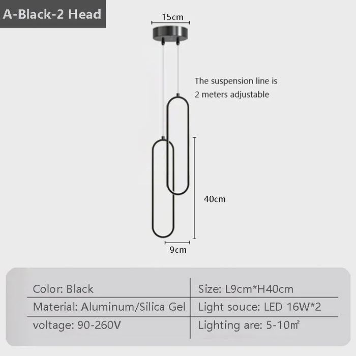 Modern LED Pendant Light – Black and Gold Hanging Lamp for Bedroom, Living Room, and Dining Room Décor