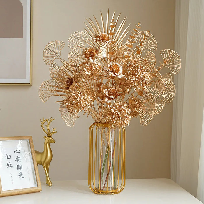 Golden Series Palm, Ginkgo & Eucalyptus Artificial Flower Arrangement – Wedding, Home, Christmas & Event Decor (67-84cm)