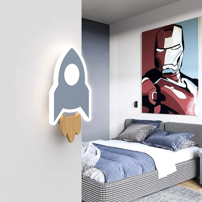 Modern Cartoon Rocket LED Wall Lamp – Creative Moon and Star Light for Kids’ Bedroom, Bedside, and Children's Room Decor