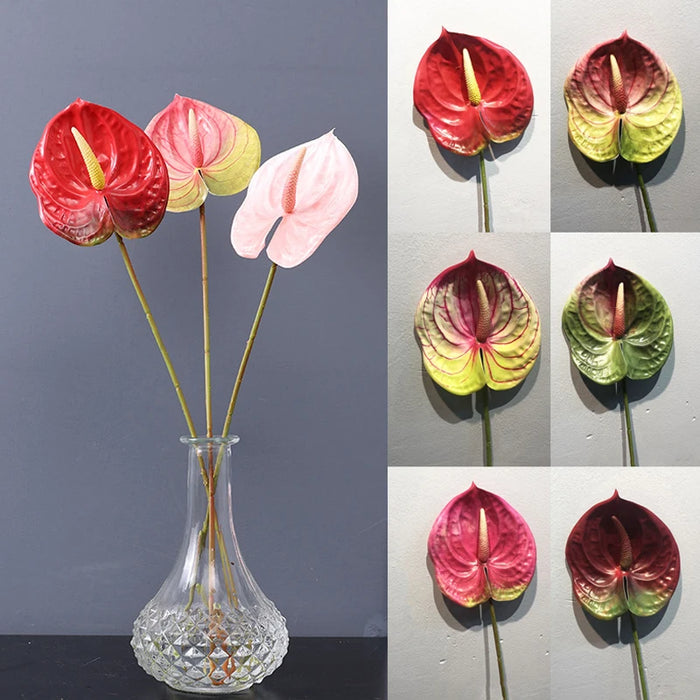 57CM Artificial Anthurium Flower – Realistic Faux Single Stem Flower for Wedding, Home, and Party Decoration