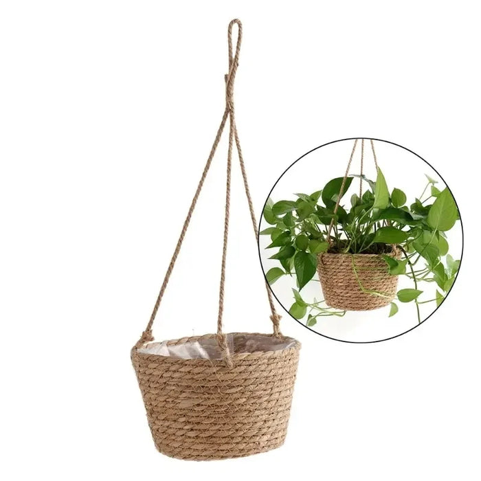 Garden Hanging Planter Macrame Basket – Woven Jute Rope Flower Pot Holder for Indoor/Outdoor – Plant Storage Hangers for Home, Patio, Balcony