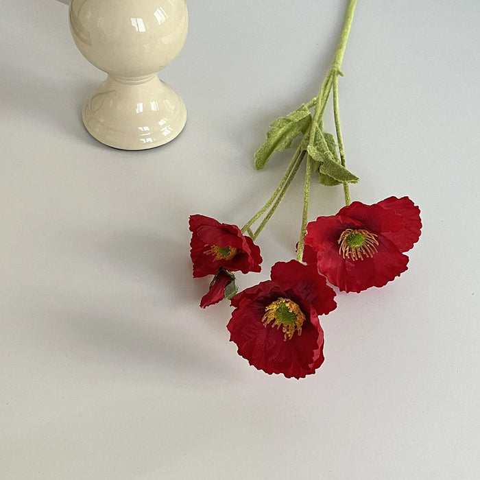 4-Head Artificial Poppy Silk Flower Bouquet – Home, Wedding, Party, and Garden Decoration