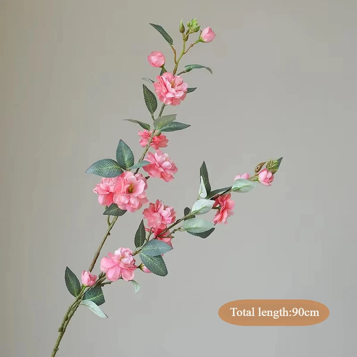Artificial Camellia Flower Branch – 90cm Silk Long Branch with Fake Leaves for Wedding, Home, and Table Decor