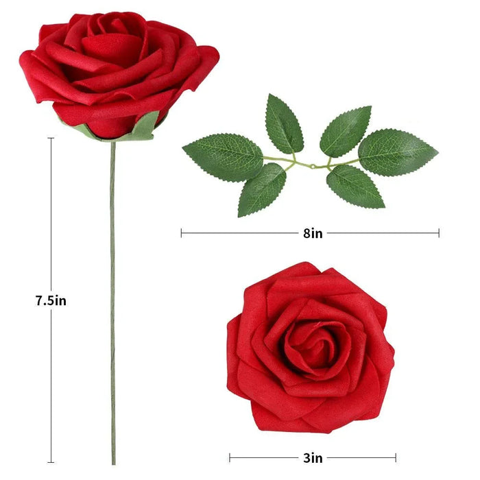 25/10PCS Red Artificial Roses with Stems – Realistic Fake Roses for DIY Wedding Bouquets, Party & Home Decorations