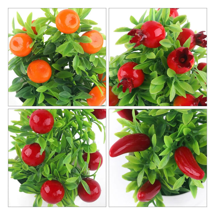 Artificial Bonsai Tree – Potted Orange Pomegranate & Chili Fruit Miniature Plant for Home and Table Decoration