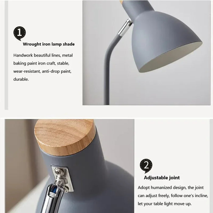 Wooden Creative Table Lamp – Nordic Flex Desk Light, LED E27, Eye Protection Reading Lamp for Bedroom, Living Room & Home Decor