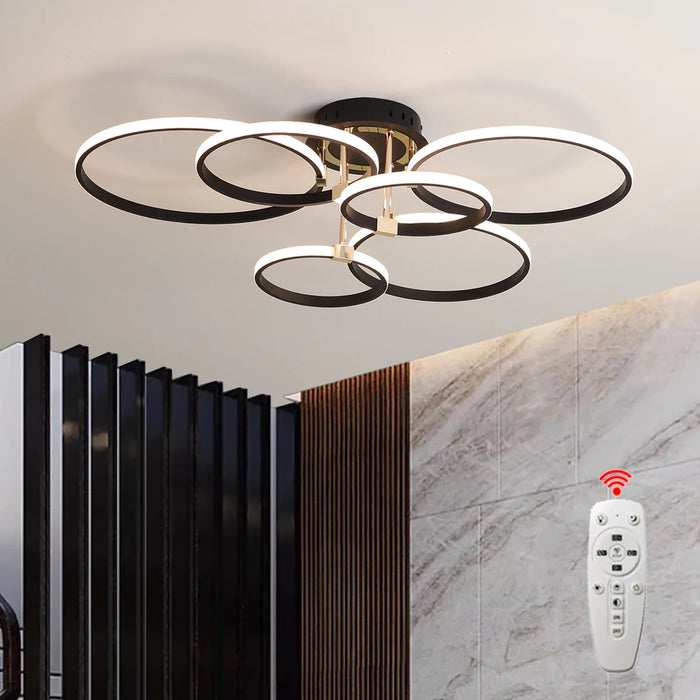 Modern LED Ceiling Chandelier – Dimmable Light with Remote & App Control, Gold/Chrome/Black Finish, for Living Room & Bedroom