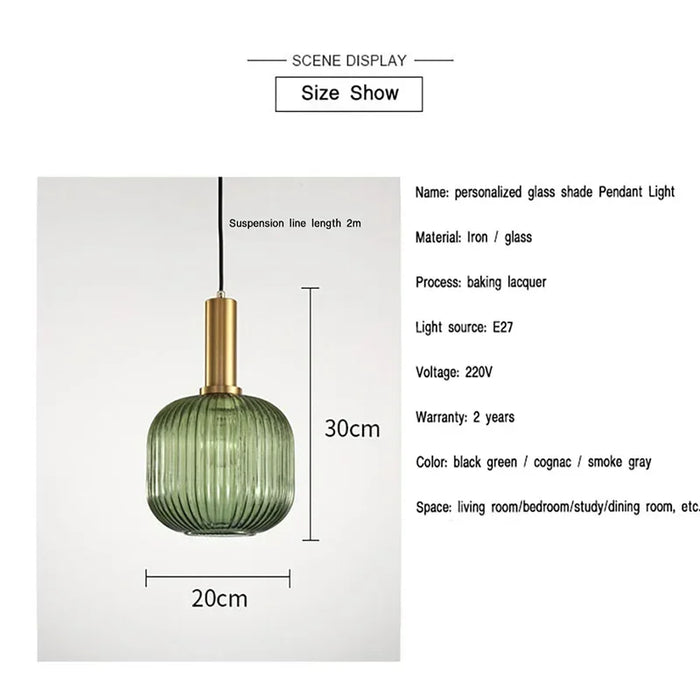 Modern Nordic Glass Pendant Light – Single Head LED Hanging Lamp for Dining Room, Bedroom, Cafe, and Study – White, Green, Cognac & More