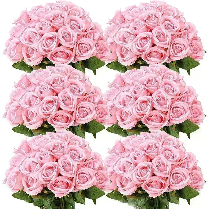 50 Pcs Artificial Silk Roses Bouquet – Real-Looking Fake Red Roses for Wedding, Party, and Home Decorations – DIY Floral Arrangements for Centerpieces