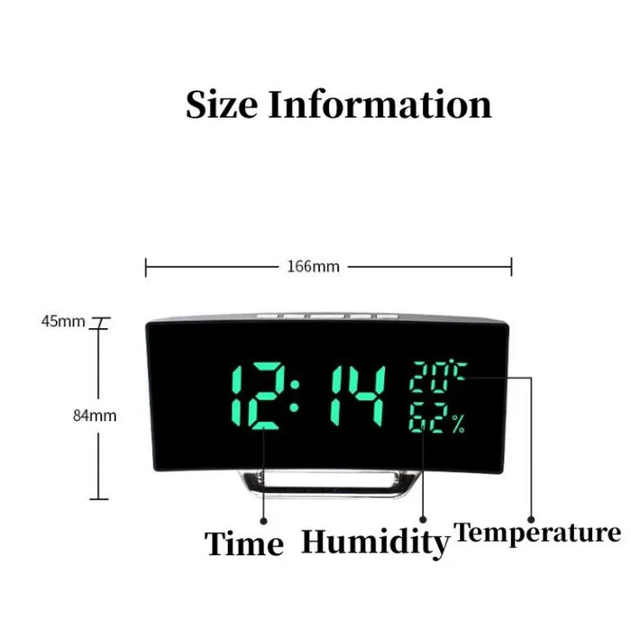 Digital Mirror Alarm Clock – LED Display with Temperature, Humidity, 2 Brightness Levels, Snooze, Night Mode & 12/24H Switch