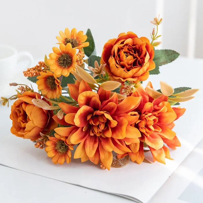 1Pc Artificial Silk Dahlia, Rose & Daisy Flower Bouquet – Wedding, Party, Home Decoration – DIY Floral Arrangement for Bridal Bouquets