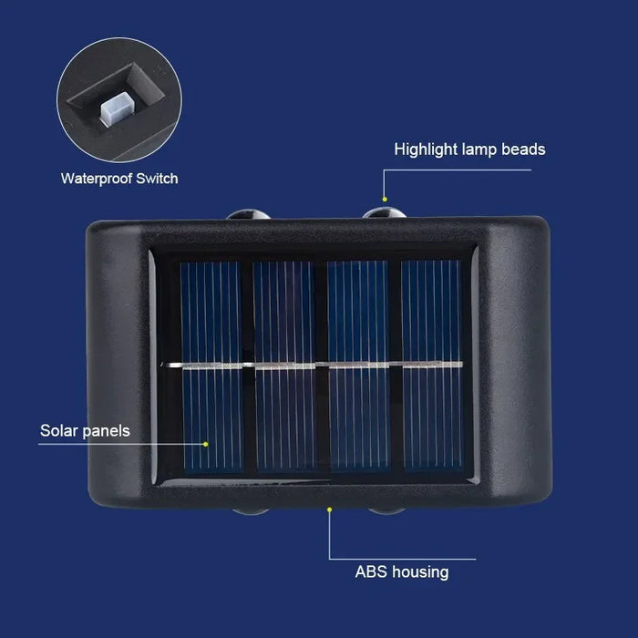 Solar Powered LED Up and Down Waterproof Wall Light – 4 LED Beads for Courtyard, Garden, and Carport