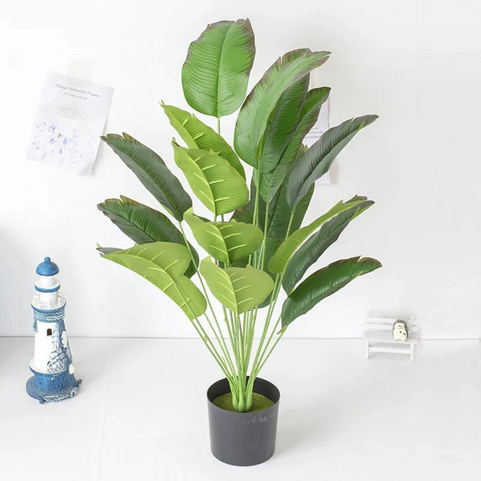 Large Artificial Tropical Palm Tree – Fake Banana and Monstera Leaves Real Touch Plastic Plant for Home and Garden Decor