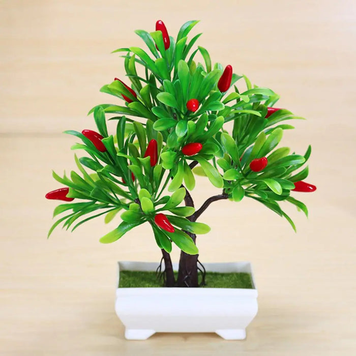 Artificial Orange Bonsai Tree – Potted Peach Pepper Fruit Plant for Home, Office, and Garden Decor