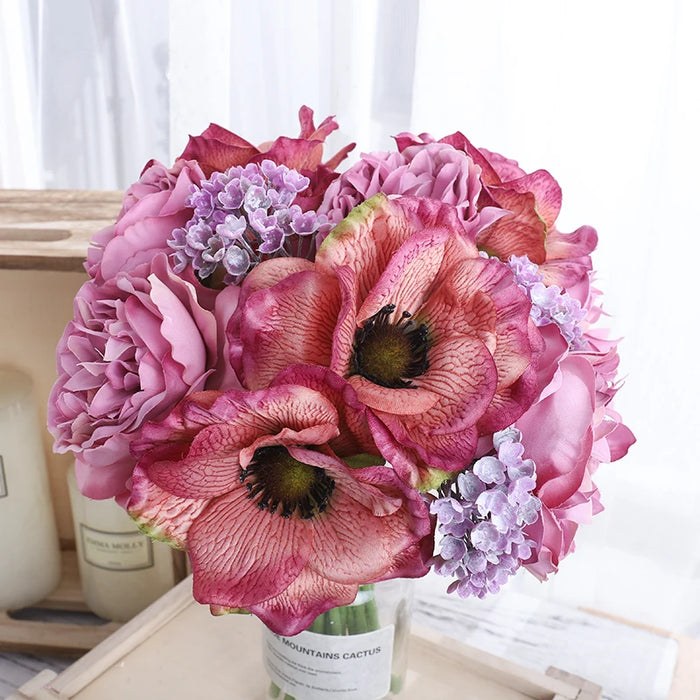 Artificial White Silk Flowers - Nordic Peony & Anemone Bouquet for Wedding, Home Decor, DIY Scrapbook, and Party Decoration