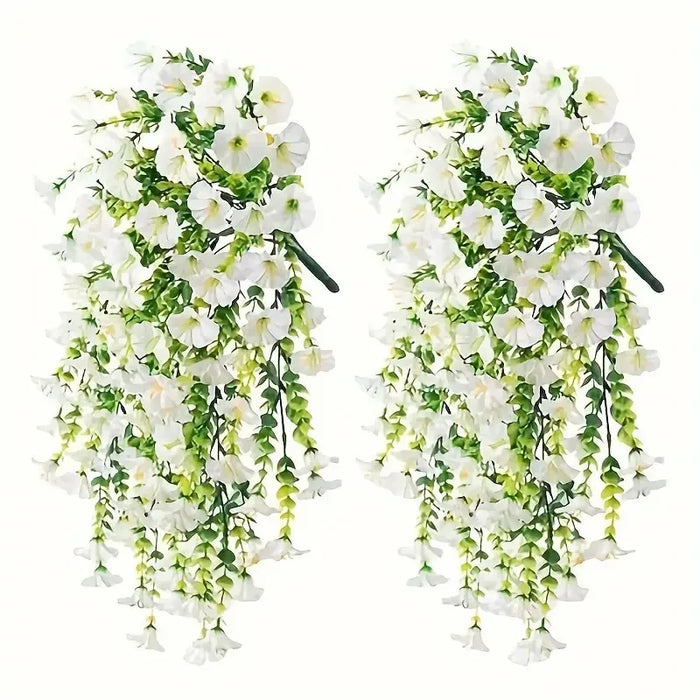 1PC Artificial Morning Glory Vine – Faux Violet Hanging Flowers with Lush Green Leaves for Home, Garden, and Wedding Decoration