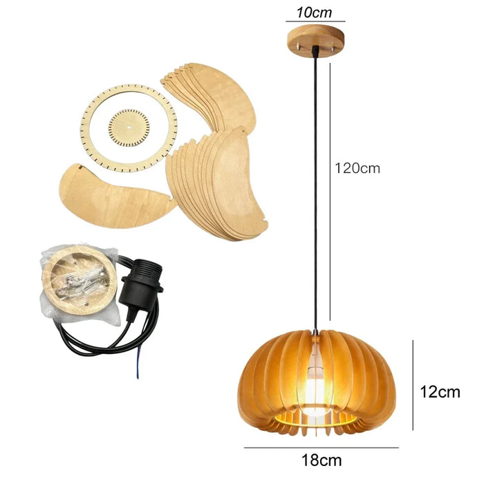 Modern Wood Pumpkin Pendant Light – Handmade Hanging Lamp for Dining Room, Bedroom, and Home Decor – Natural Bamboo & Wooden E27 Fixture (18-42cm)