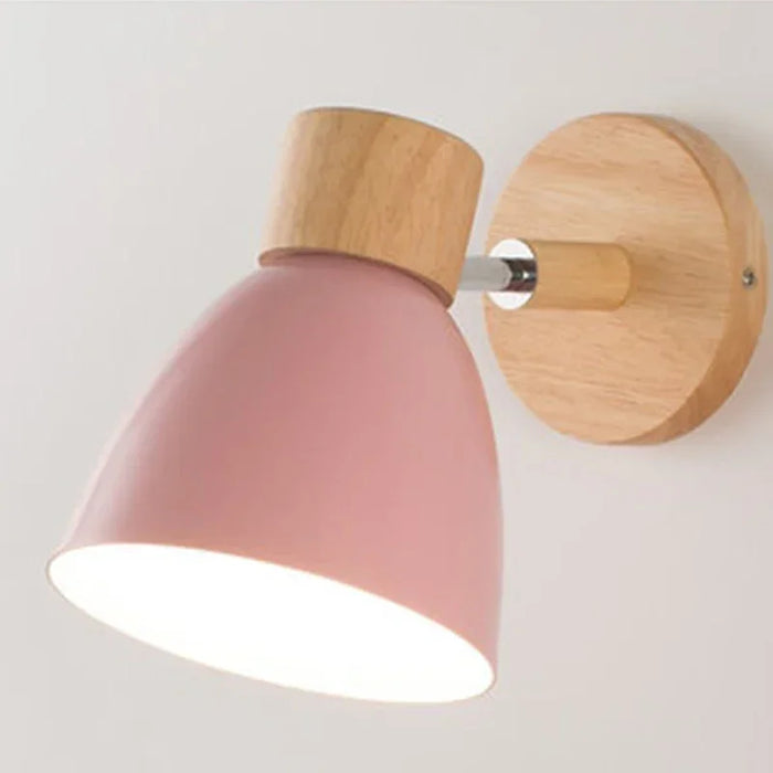 Nordic Wooden Wall Lamp with Switch – Modern Wall Light for Bedroom, Living Room, and Home Lighting, 6-Color Adjustable Head