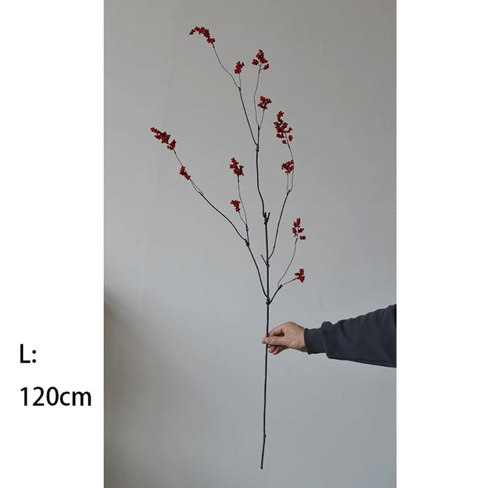 120CM Chinese Style Zen Flower Arrangement – Artificial Red Berry and Green Fruit Skewers for Home, Tea Table, and Winter Decoration