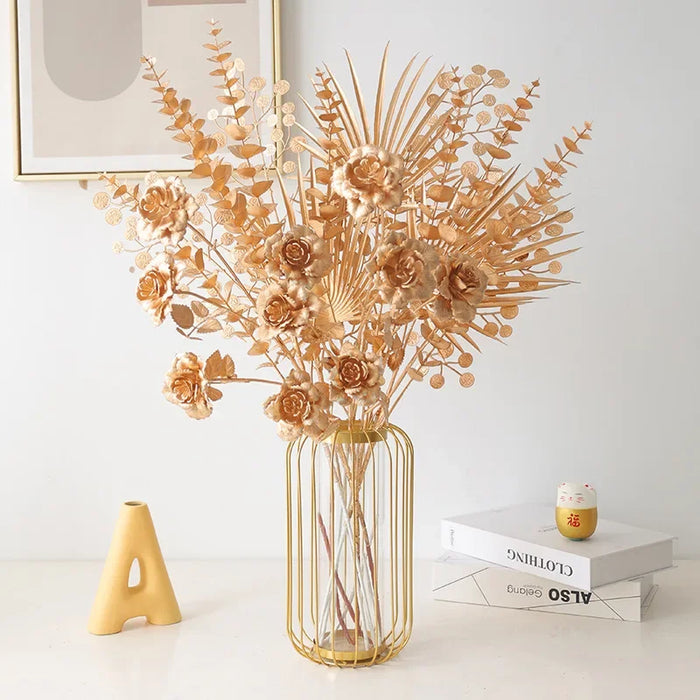 Artificial Golden Ginkgo Leaf & Eucalyptus Flower Arrangement – Perfect for Weddings, Home Decor, Christmas, and Special Occasions