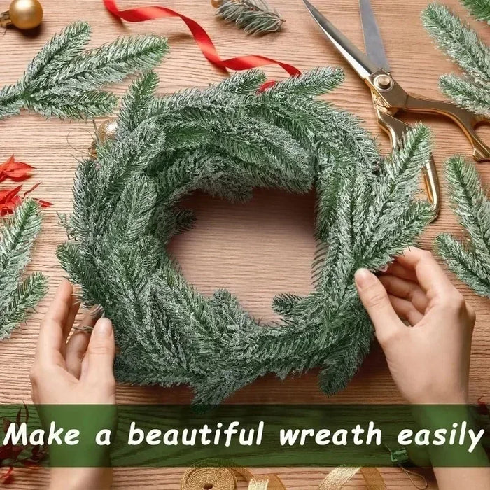 50 Pcs Artificial Green Pine Branches – Lifelike Snow Pine Needles for Christmas Tree, Wreath, and Home Decor