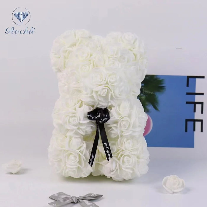 Artificial Rose Teddy Bear – Romantic Home Decor for Valentine's Day, Weddings & Anniversaries (No Box)