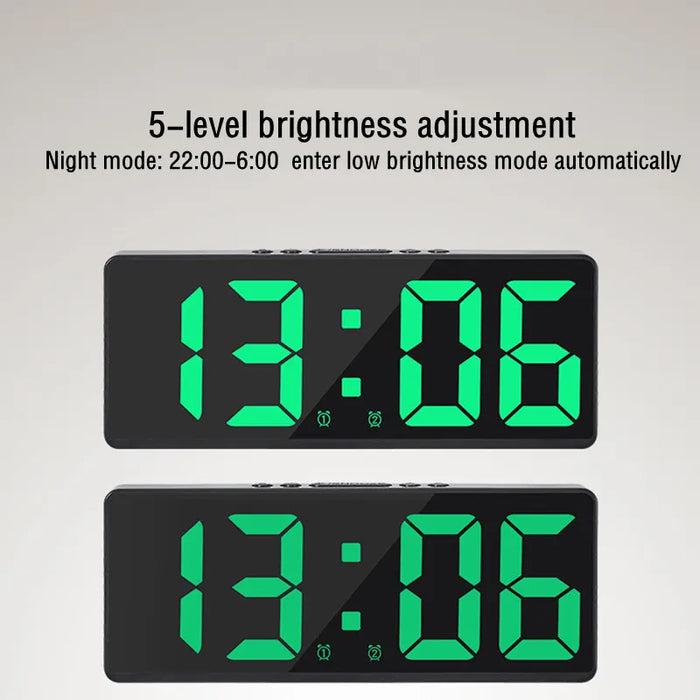 Voice Control Digital Alarm Clock with Temperature Display – Snooze, Night Mode, Dual Alarms, 12/24H LED Clock with Anti-Disturb Feature