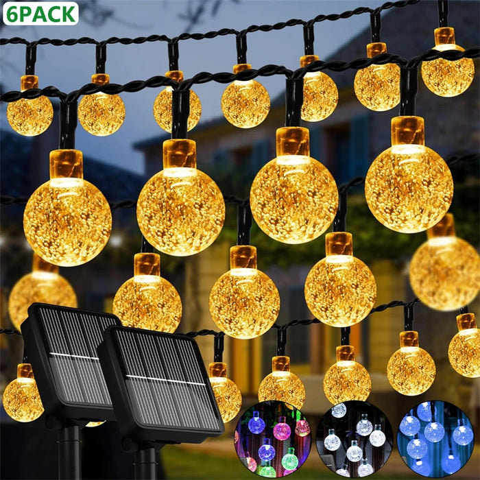 LED Solar String Lights – 60 Waterproof Crystal Globe Lights with 8 Modes, 10M Outdoor Fairy Lights for Garden, Patio, Tree & Party Decor