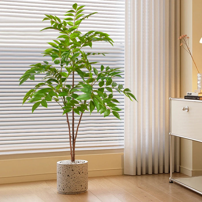 Artificial Ficus Tree – 76-140cm Tall Faux Banyan Plant with Green Palm Leaves for Home, Garden, and Office Decoration