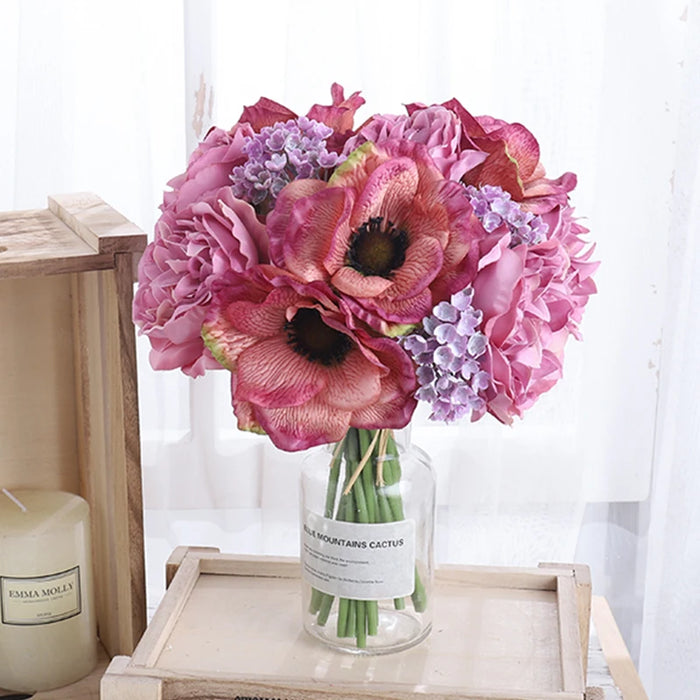 Artificial White Silk Flowers - Nordic Peony & Anemone Bouquet for Wedding, Home Decor, DIY Scrapbook, and Party Decoration