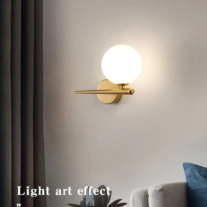 Indoor Glass Ball LED Wall Light – Modern Wall Sconce with G9 9W Bulb for Bedroom, Kitchen, and Living Room - Black & Gold Design