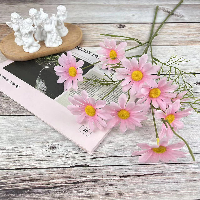 5-Head White Daisies Artificial Flower Bouquet – Silk Gerbera Flowers for Weddings, Parties, and Home Decor