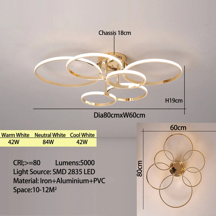 Modern LED Ceiling Chandelier – Dimmable Light with Remote & App Control, Gold/Chrome/Black Finish, for Living Room & Bedroom