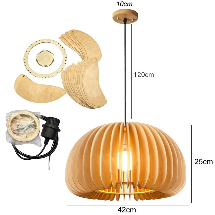 Modern Wood Pumpkin Pendant Light – Handmade Hanging Lamp for Dining Room, Bedroom, and Home Decor – Natural Bamboo & Wooden E27 Fixture (18-42cm)