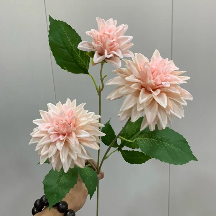 Lifelike Artificial Dahlia Flower – 3-Head Silk Long Branch for Home, Wedding, Party, and Bedroom Decor
